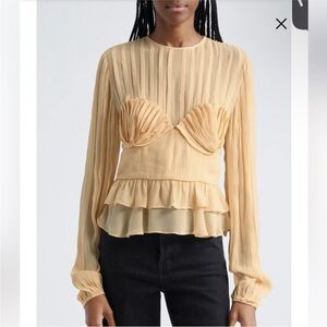 FARM Rio Tan Cream Pleated Peplum Blouse